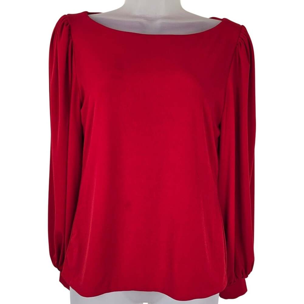 J Crew Knit Top Women's M Red Bishop Sleeve Festive Preppy Holiday Feminine